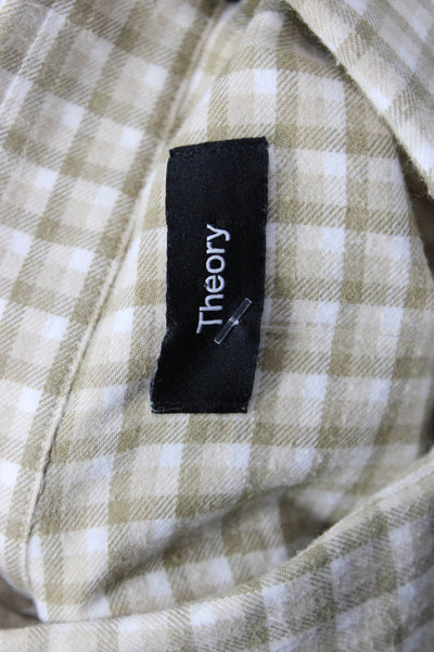 Theory Womens Cotton Long Sleeve Plaid Printed Button Up Top Nude Size M