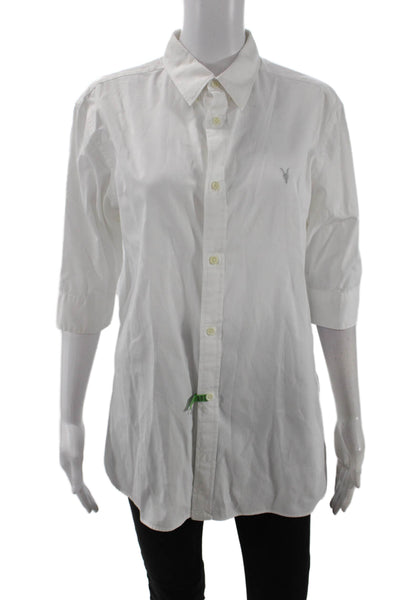 Allsaints Womens Textured Cotton Long Sleeve Button Up Blouse White Size M