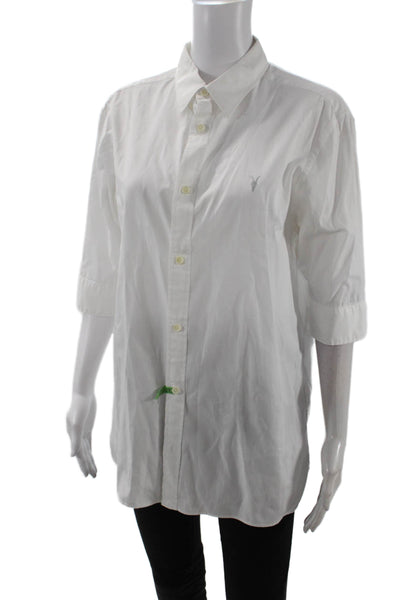 Allsaints Womens Textured Cotton Long Sleeve Button Up Blouse White Size M