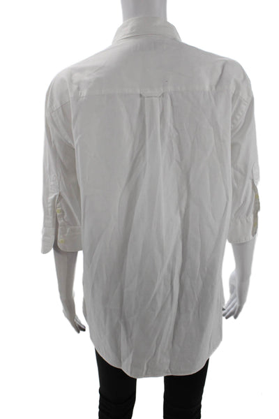 Allsaints Womens Textured Cotton Long Sleeve Button Up Blouse White Size M