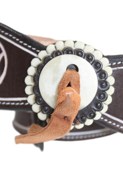 Aurelia Womens Medium Width Buckle Belt Brown White Leather Size 34