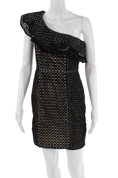 J Crew Womens Cotton Battenburg Lace Sleeveless One Shoulder Dress Black Size 0