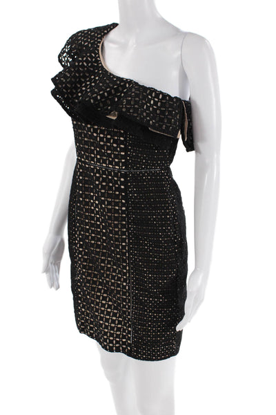 J Crew Womens Cotton Battenburg Lace Sleeveless One Shoulder Dress Black Size 0