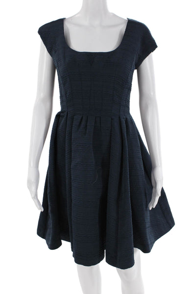 Zac Posen Womens Embroidered Abstract Short Sleeve Mid-Calf Dress Navy Size 4