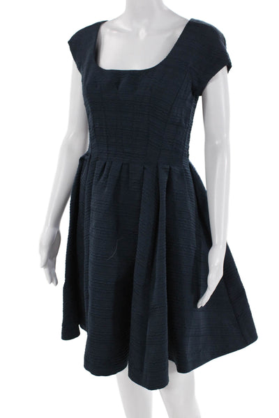 Zac Posen Womens Embroidered Abstract Short Sleeve Mid-Calf Dress Navy Size 4