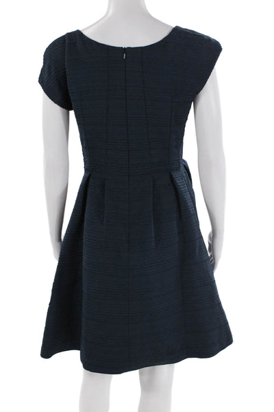 Zac Posen Womens Embroidered Abstract Short Sleeve Mid-Calf Dress Navy Size 4