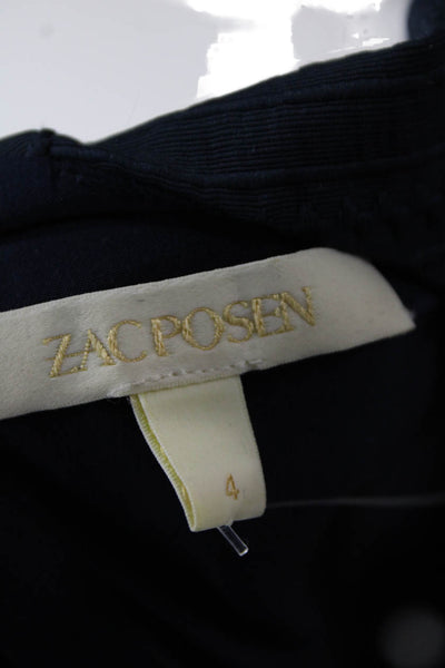 Zac Posen Womens Embroidered Abstract Short Sleeve Mid-Calf Dress Navy Size 4