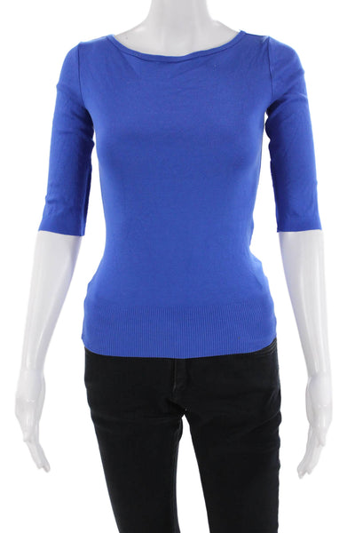 Ralph Lauren Black Label Womens Cotton Boat Neck 3/4 Sleeve Top Blue Size XS