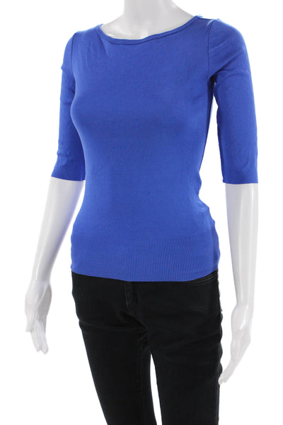 Ralph Lauren Black Label Womens Cotton Boat Neck 3/4 Sleeve Top Blue Size XS