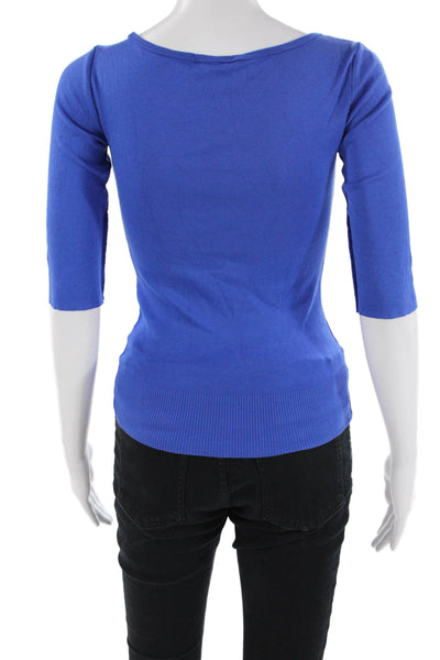 Ralph Lauren Black Label Womens Cotton Boat Neck 3/4 Sleeve Top Blue Size XS