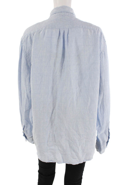 J Crew Womens Linen Plaid Collared Long Sleeve Button Up Blouse Top Blue Size L
