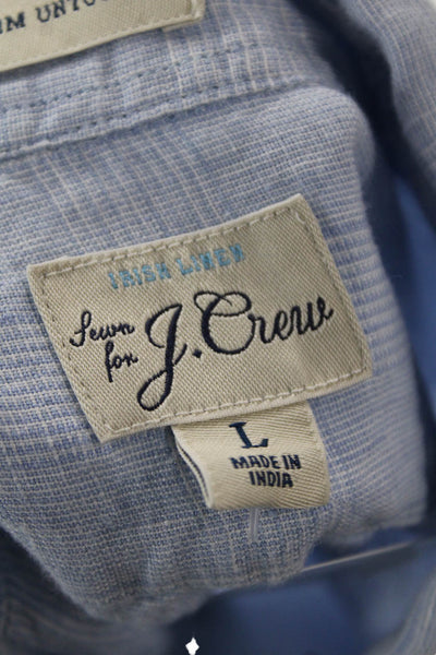 J Crew Womens Linen Plaid Collared Long Sleeve Button Up Blouse Top Blue Size L