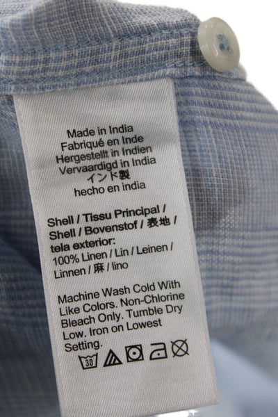 J Crew Womens Linen Plaid Collared Long Sleeve Button Up Blouse Top Blue Size L