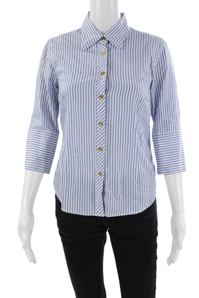Lily Pulitzer Womens Cotton Striped Long Sleeve Button Up Blouse Top Blue Size 4