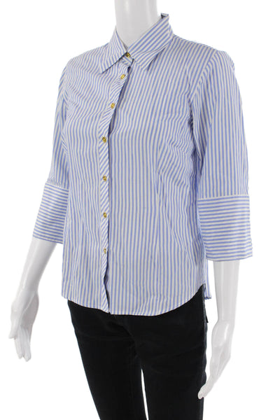 Lily Pulitzer Womens Cotton Striped Long Sleeve Button Up Blouse Top Blue Size 4