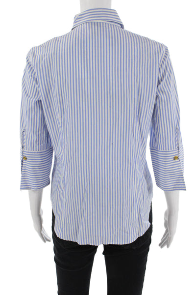 Lily Pulitzer Womens Cotton Striped Long Sleeve Button Up Blouse Top Blue Size 4