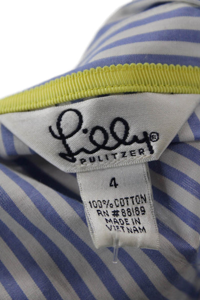 Lily Pulitzer Womens Cotton Striped Long Sleeve Button Up Blouse Top Blue Size 4