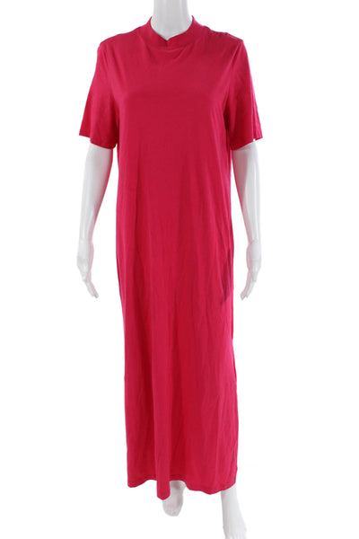 COS Womens Short Sleeve Crew Neck Side Slit Long Shirt Dress Pink Cotton Small