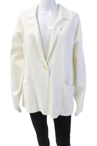 Moth Anthropologie Womens Single Button Notched Lapel Knit Jacket White Medium