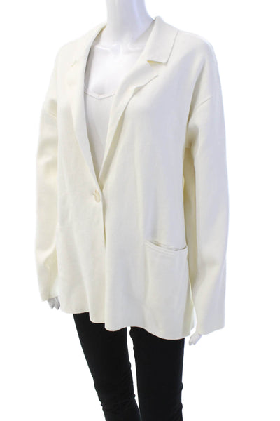 Moth Anthropologie Womens Single Button Notched Lapel Knit Jacket White Medium