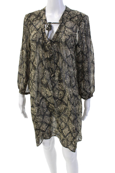 PJK Patterson J Kincaid Womens Scoop Neck Snake Print Dress Brown Size 1