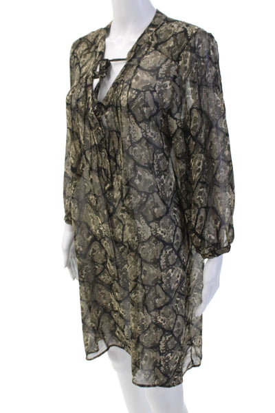 PJK Patterson J Kincaid Womens Scoop Neck Snake Print Dress Brown Size 1
