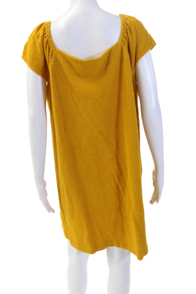 Madewell Womens Button Front Short Sleeve Knit Shift Dress Yellow Cotton Size XL