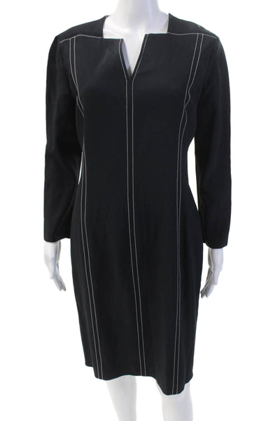 Piazza Sempione Womens Back Zip 3/4 Sleeve V Neck Sheath Dress Navy Size IT 44