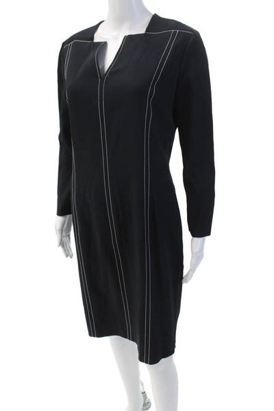 Piazza Sempione Womens Back Zip 3/4 Sleeve V Neck Sheath Dress Navy Size IT 44