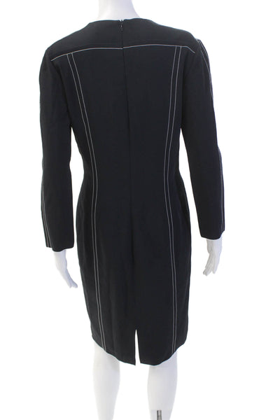 Piazza Sempione Womens Back Zip 3/4 Sleeve V Neck Sheath Dress Navy Size IT 44