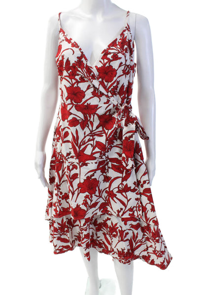 Truth & Fable Womens Spaghetti Strap V Neck Floral Wrap Dress White Red Size XL