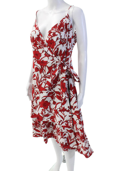 Truth & Fable Womens Spaghetti Strap V Neck Floral Wrap Dress White Red Size XL