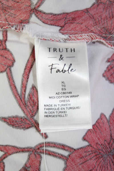 Truth & Fable Womens Spaghetti Strap V Neck Floral Wrap Dress White Red Size XL
