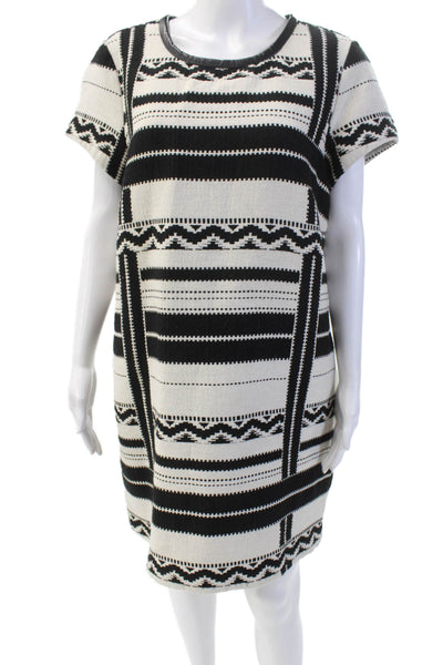Madewell Womens Back Zip Short Sleeve Printed Shift Dress White Black Size 12