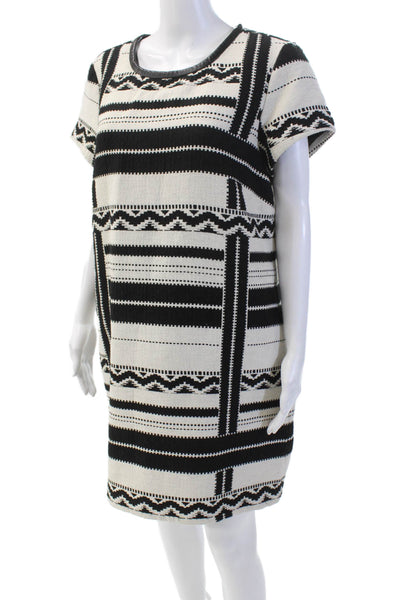 Madewell Womens Back Zip Short Sleeve Printed Shift Dress White Black Size 12