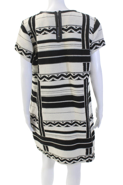 Madewell Womens Back Zip Short Sleeve Printed Shift Dress White Black Size 12