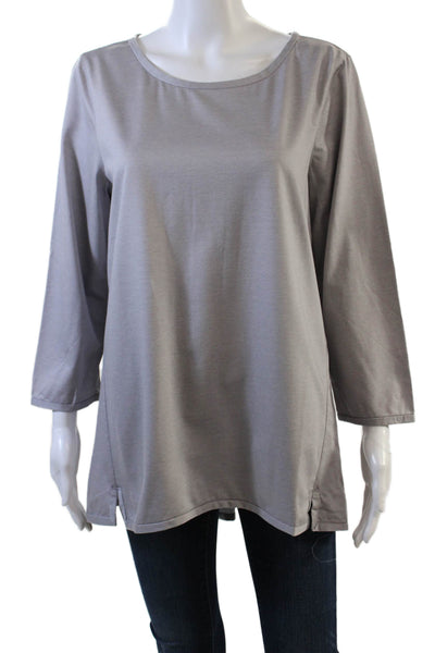 Hinson Wu Womens Cotton 3/4 Sleeve Round Neck Wide Hem Blouse Gray Size 8