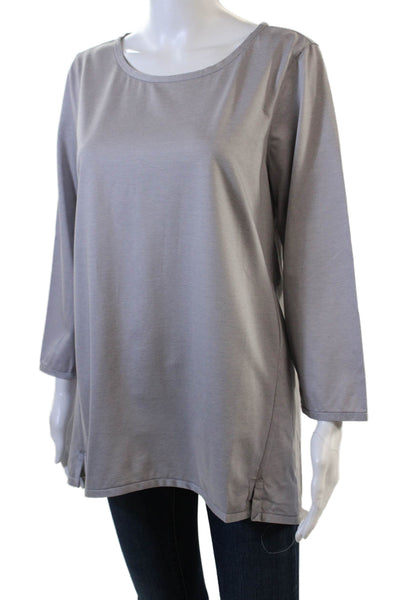Hinson Wu Womens Cotton 3/4 Sleeve Round Neck Wide Hem Blouse Gray Size 8