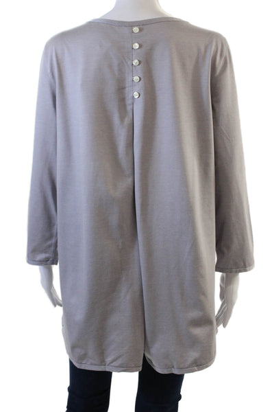 Hinson Wu Womens Cotton 3/4 Sleeve Round Neck Wide Hem Blouse Gray Size 8