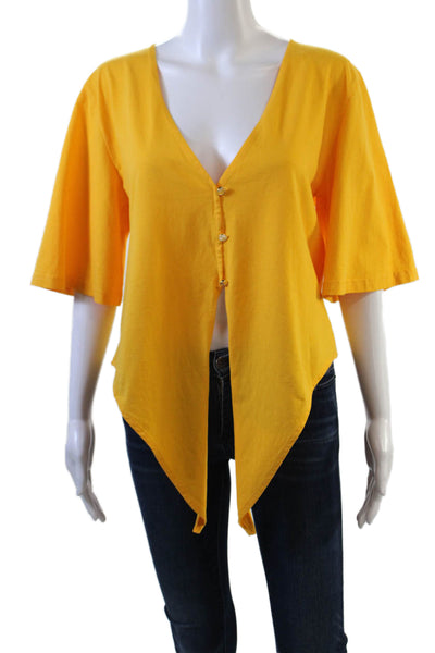 Sandro Womens Cotton Gold Tone Button Wrapped Crop Top Solid Yellow Size M