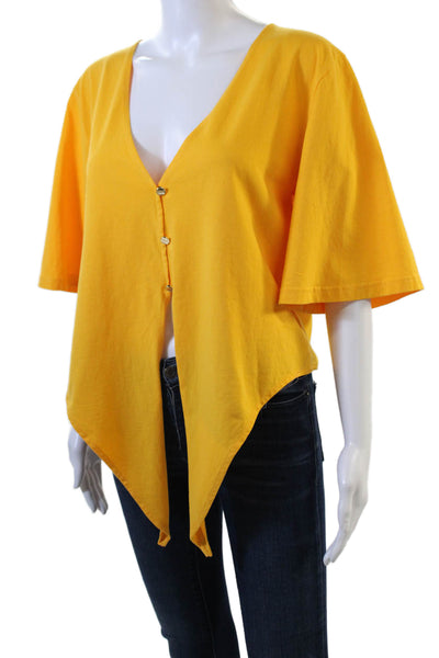 Sandro Womens Cotton Gold Tone Button Wrapped Crop Top Solid Yellow Size M