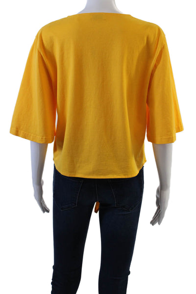 Sandro Womens Cotton Gold Tone Button Wrapped Crop Top Solid Yellow Size M