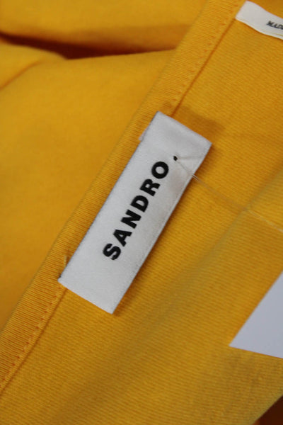 Sandro Womens Cotton Gold Tone Button Wrapped Crop Top Solid Yellow Size M
