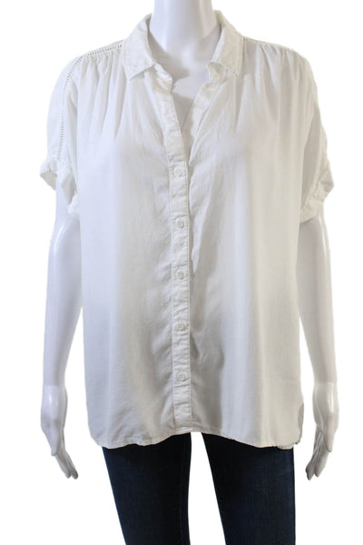 Cloth & Stone Womens Collared Eyelet Detail Button Down Top Solid White Size M
