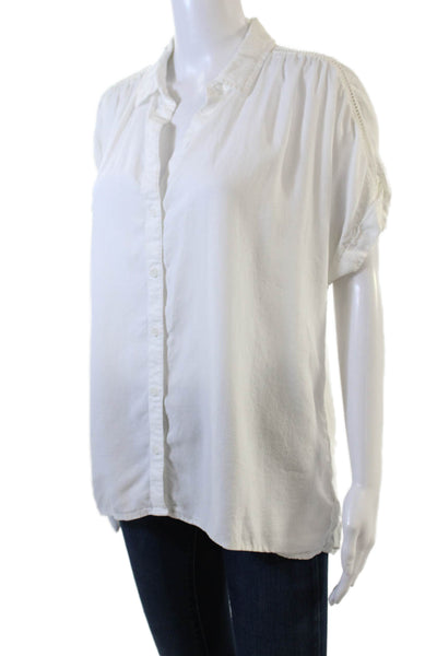 Cloth & Stone Womens Collared Eyelet Detail Button Down Top Solid White Size M