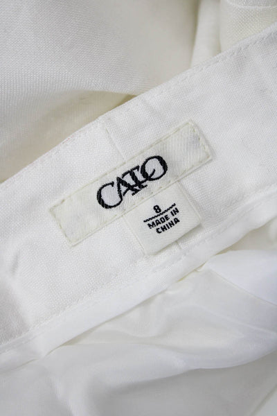 Cato Womens Linen Wide Leg High Rise Creased Pants White Size 8