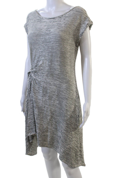 Max Studio Womens Striped Short Sleeves A Line Dress White Black Size Large