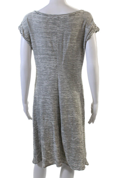 Max Studio Womens Striped Short Sleeves A Line Dress White Black Size Large