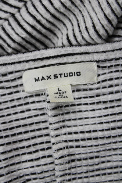 Max Studio Womens Striped Short Sleeves A Line Dress White Black Size Large