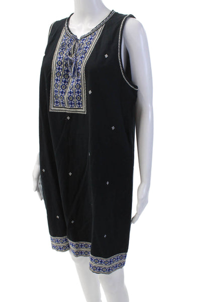 Madewell Womens Sleeveless Keyhole Embroidered Trim Shift Dress Navy Size 14